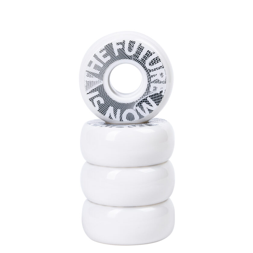 Aggressive Inline Skate Wheels 59 mm 90A with black and white wire graphics and Future Is Now lettering